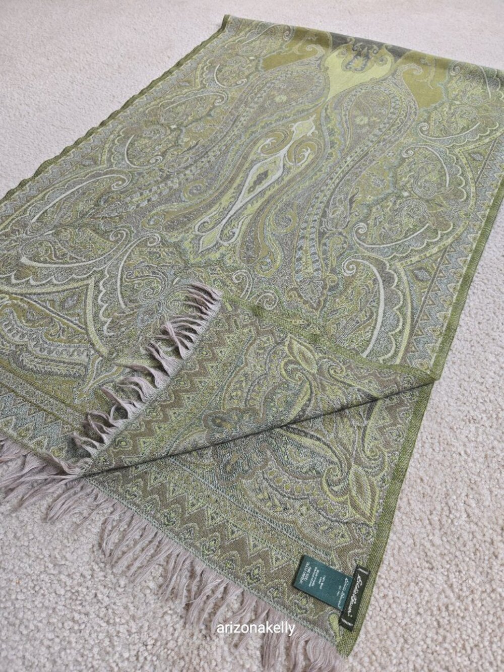 Eddie Bauer 100% Wool Woven Scarf Green - Picture 5 of 10